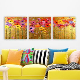 Wallity PMDR73 Conjunto de 3 Pinturas Decorativas en Lienzo Multicolor
